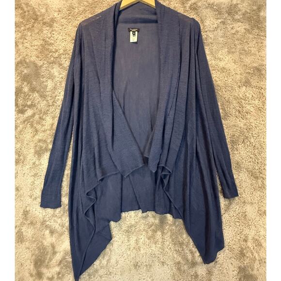 Talbots Navy Blue Linen Drape Front Open Cardigan Sweater Lightweight S Small - Picture 1 of 9